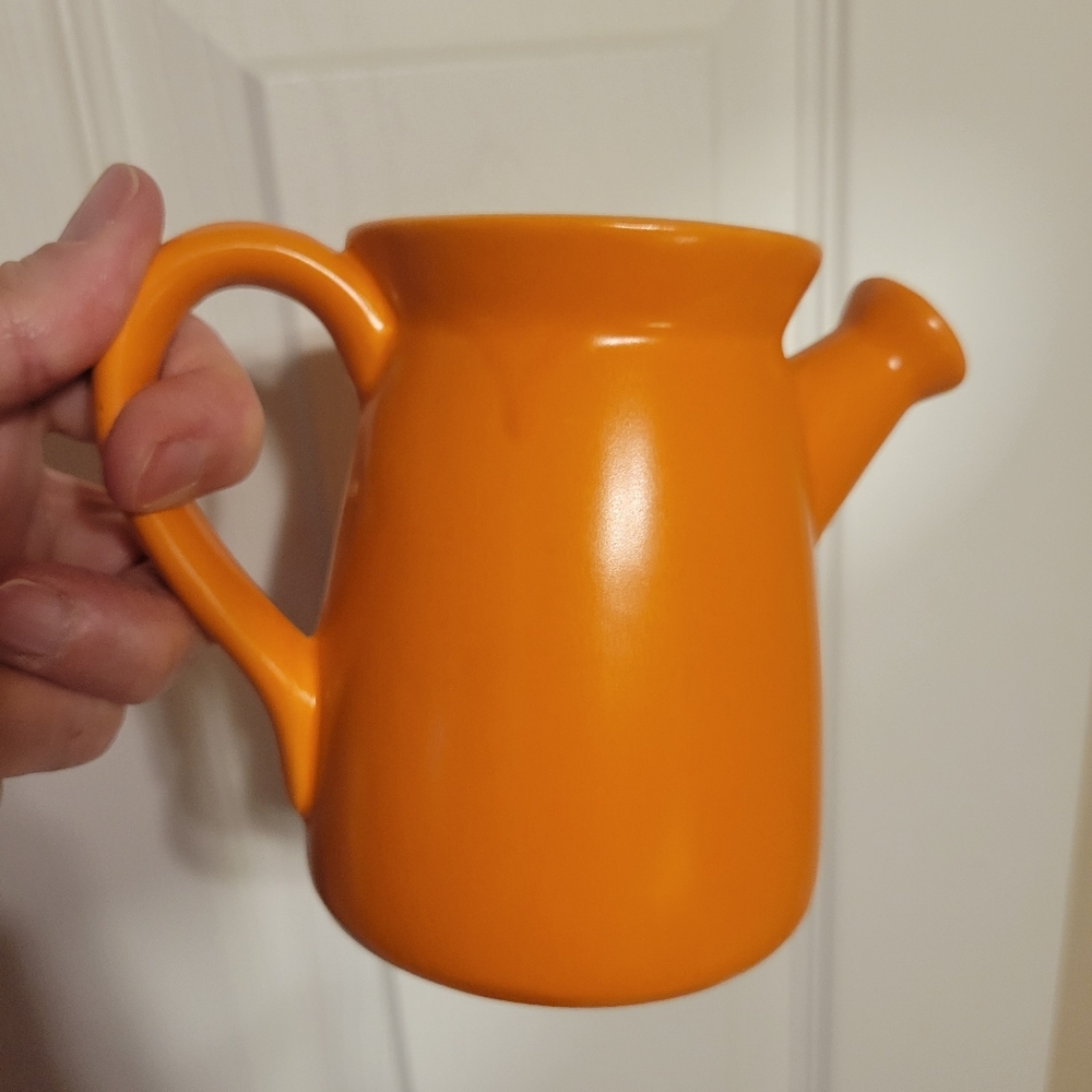 Vintage Orange Ceramic Pottery Vase Shaped Like Watering Can ~ Cute & Cheery - Picture 4 of 16